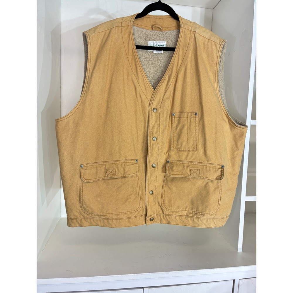 L.L. Bean Canvas Vest Men XXL Tan Sherpa Lined Made in USA C071 Workwear